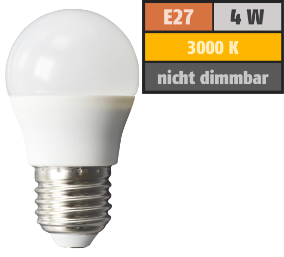 LED Tropfenlampe McShine, E27, 4W, 320lm, 160°, 3000K, warmweiß, Ø45x78mm
