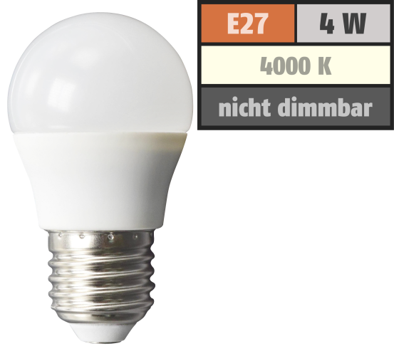 LED Tropfenlampe McShine, E27, 4W, 320lm, 160°, 4000K, neutralweiß, Ø45x78mm
