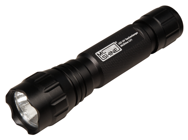 LED UV-Taschenlampe McShine LU1, 3W, 365nm, inkl. 3000mAh Akku und Ladegerät
