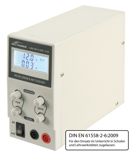 Labornetzgerät McPower LBN-303, 0-30 V, 0-3 A regelbar, LC-Anzeige
