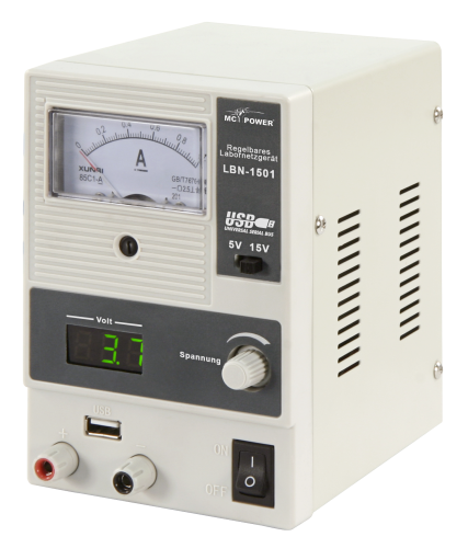 Labornetzgerät McPower LBN-1501, 0-15V, 0-1A, 15 Watt, 5V USB

