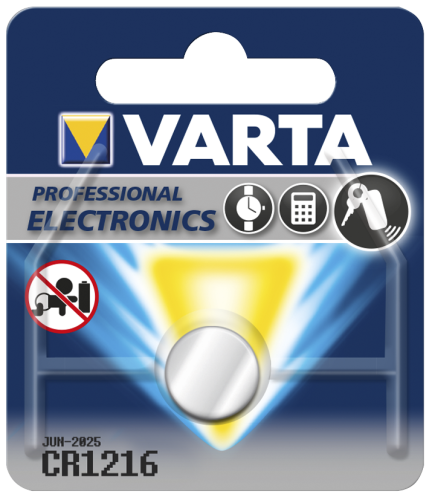 Lithium-Knopfzelle VARTA CR 1216, 25mAh, 3V, 1er-Blister
