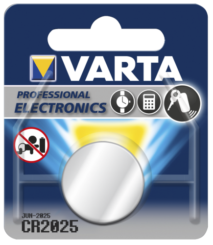 Lithium-Knopfzelle VARTA CR 2025, 170mAh, 3V, 1er-Blister
