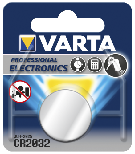 Lithium-Knopfzelle VARTA CR 2032, 230mAh, 3V, 1er-Blister
