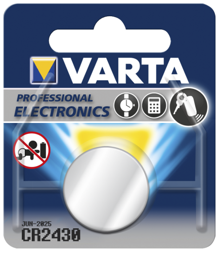 Lithium-Knopfzelle VARTA CR 2430, 280mAh, 3V, 1er-Blister
