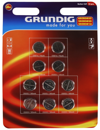 Knopfzellen-Sortiment GRUNDIG, Lithium, 10-teilig
