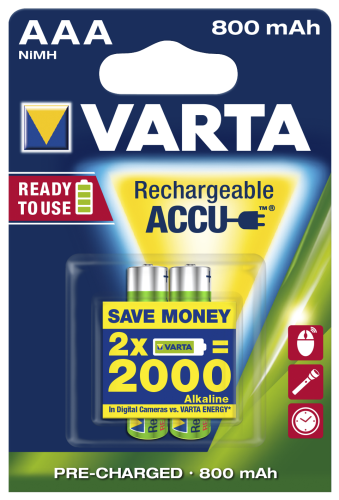 Micro-Akku VARTA ACCU Ready2Use, Ni-MH, 800mA, Typ AAA, 2er-Blister
