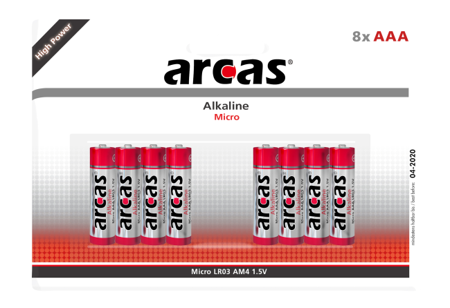 Micro-Batterie Alkaline 1,5V, Typ AAA/LR03, 8er-Pack
