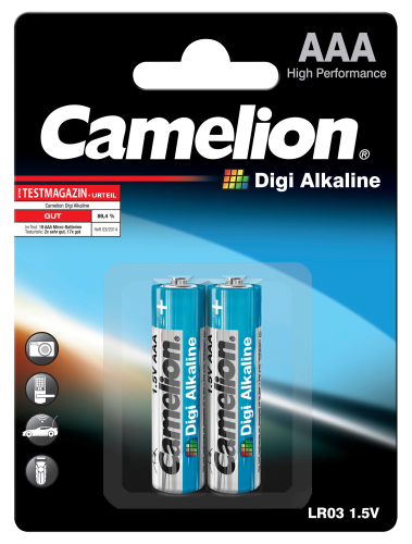 Micro-Batterie CAMELION Digi Alkaline 1,5 V, Typ AAA/LR03, 2er Blister
