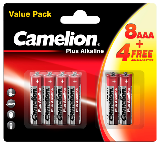 Micro-Batterie CAMELION Plus Alkaline 1,5 V, LR03 Typ AAA, 8+4 er-Blister
