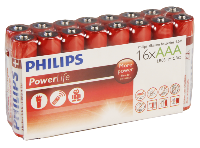 Micro-Batterie PHILIPS, Alkaline 1,5 V, Typ AAA/LR03, 16er-Pack
