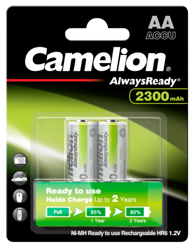 Mignon-Akku CAMELION AlwaysReady NiMH, 2300mAh, Typ AA, 2er-Blister
