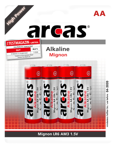Mignon-Batterie Alkaline 1,5V, Typ AA/LR6, 4er-Pack
