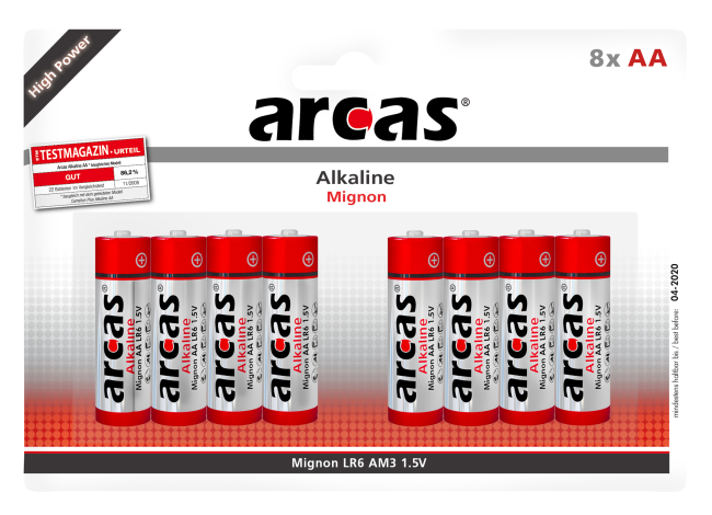 Mignon-Batterie Alkaline 1,5V, Typ AA/LR6, 8er-Pack
