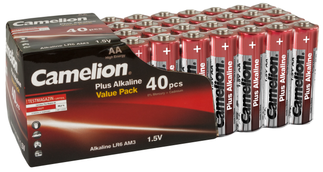 Mignon-Batterie CAMELION Plus Alkaline 1,5 V, LR6 Typ AA, 40er-Blister
