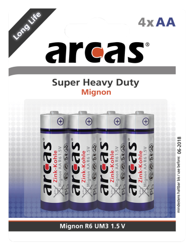 Mignon-Batterie Super Heavy Duty 1,5V, Typ AA/R6, 4er-Pack
