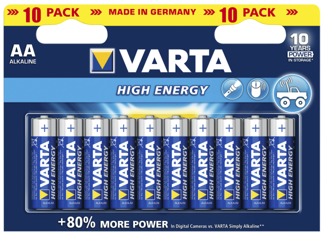 Mignon-Batterie VARTA HIGH ENERGY 1,5V, Typ AA, 10er-Blister
