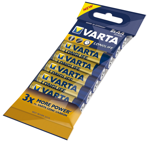 Mignon-Batterie VARTA LONGLIFE Alkaline, 1,5V, Typ AA, 8er-Pack
