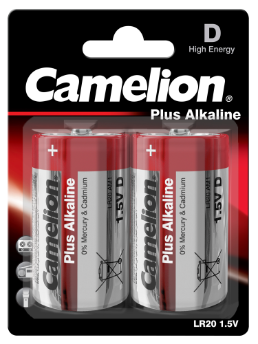 Mono-Batterie CAMELION Plus Alkaline 1,5 V, Typ D/LR20, 2er Blister
