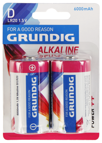 Mono-Batterie GRUNDIG Alkaline, 1,5V, Typ D/LR20, 2er-Blister

