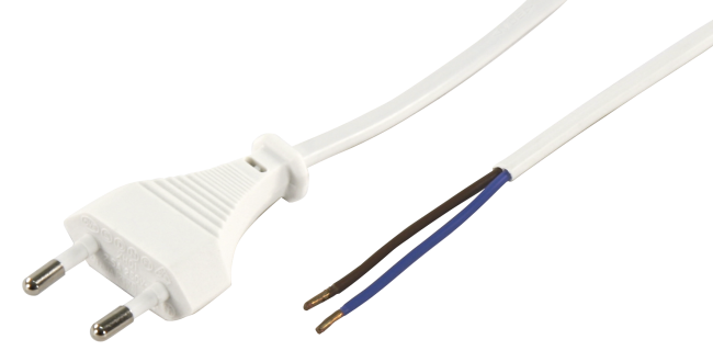 Euro-Netzkabel McPower mit blanken Enden Länge 5,0 m, 2x0,75 mm², weiß
