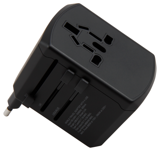 Reiseadapter McPower, für 150 Länder, 3x USB Typ A + 1x USB Typ C, max. 4,5A
