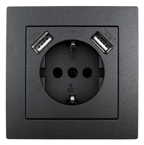 Schutzkontakt-Steckdose mit 2x USB McPower Flair, 250V, 5V/2,1A, UP, anthrazit
