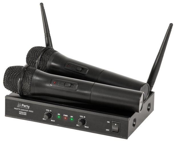 UHF-Funkmikrofon-Set PARTY 200UHF bis zu 50m Reichweite, 2-Kanal

