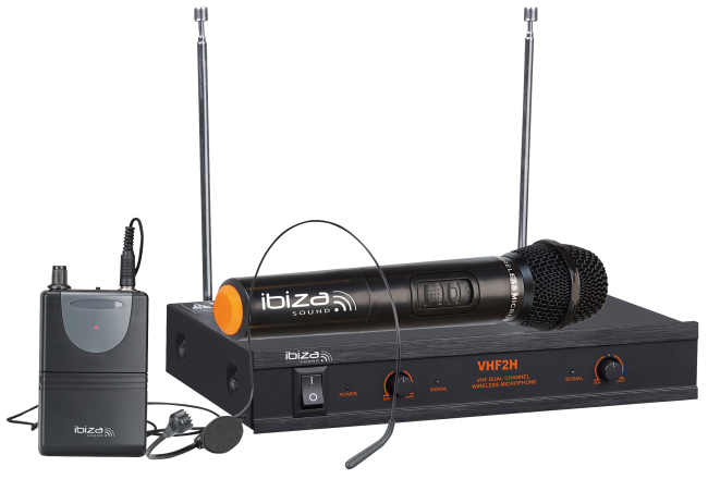 VHF-Funkmikrofon-Set IBIZA VHF2H 2-Kanäle, bis zu 60m Reichweite
