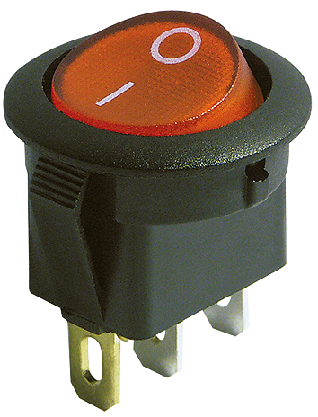 Wippenschalter McPower 3-polig, rote Wippe, beleuchtet, AC 250V / 6,5A, schwarz, EIN/AUS
