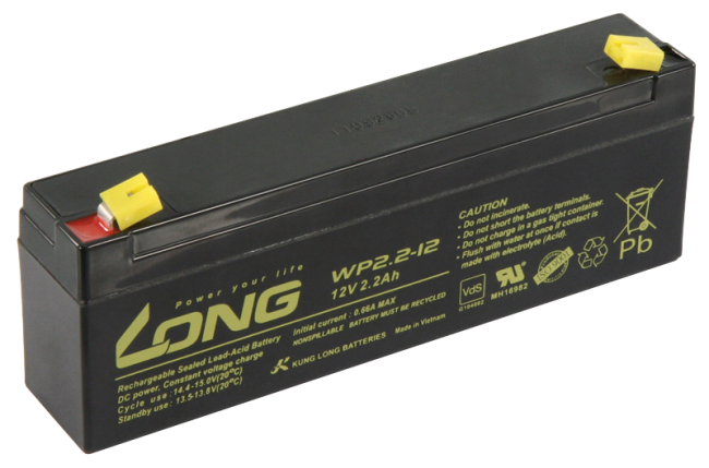 Bleiakku KUNG LONG WP2,2-12 12V/2,2Ah, VdS, 178x34x60mm, 1,06kg
