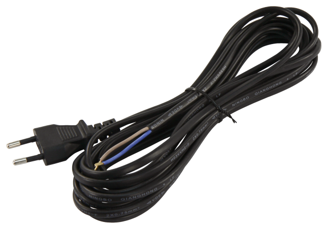 Euro-Netzkabel McPower mit blanken Enden Länge 5,0 m, 2x0,75 mm², schwarz
