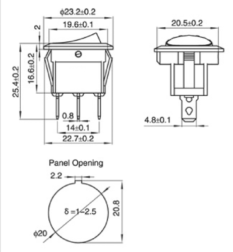 Kfz-Schalter McPower, rote LED, 12V/16A, 3-polig, Stellungen: EIN/AUS
