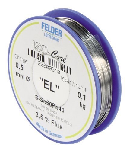 Lötzinn auf Rolle FELDER ISO-Core EL, 0,5mm, 100g, bleihaltig (60%Sn 40%Pb)
