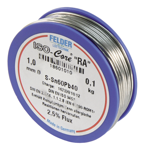 Lötzinn auf Rolle FELDER ISO-Core RA, 1,0mm, 100g, bleihaltig (60%Sn 40%Pb)
