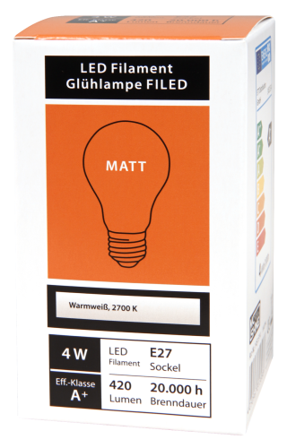 LED Filament Glühlampe McShine Filed, E27, 4W, 420 lm, warmweiß, matt
