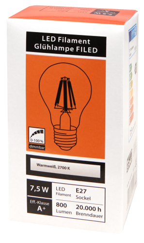 LED Filament Glühlampe McShine Filed, E27, 7W, 800 lm, warmweiß, dimmbar, klar
