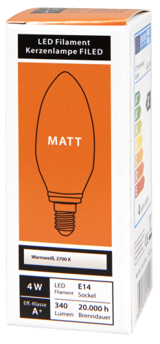 LED Filament Kerzenlampe McShine Filed, E14, 4W, 370 lm, warmweiß, matt
