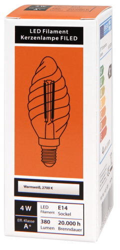 LED Filament Kerzenlampe gedreht McShine Filed, E14, 4W, 470 lm, warmweiß, klar
