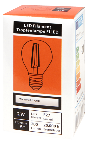 LED Filament Set McShine, 3x Tropfenlampe, E27, 2W, 200lm, warmweiß, klar
