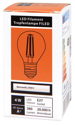 LED Filament Tropfenlampe McShine Filed, E27, 4W, 470lm, warmweiß, klar
