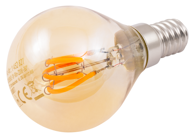 LED Filament Tropfenlampe McShine Retro E14, 1W, 90lm, warmweiß, goldenes Glas
