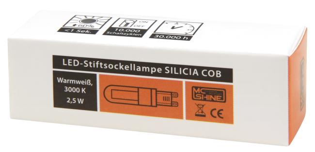 LED-Stiftsockellampe McShine Silicia COB, G9, 2,5W, 260lm, warmweiß, 5er-Pack
