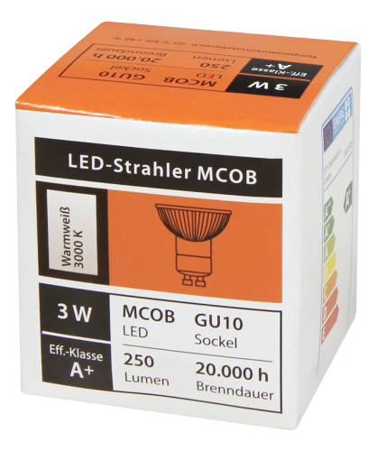 LED-Strahler McShine MCOB GU10, 3W, 250 lm, warmweiß, 10er-Pack
