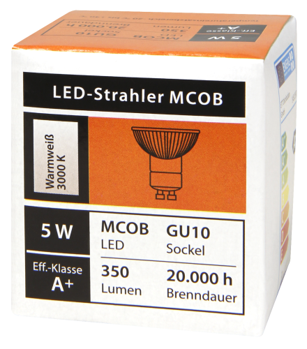 LED-Strahler McShine MCOB GU10, 5W, 350 lm, warmweiß, dimmbar, 10er-Pack
