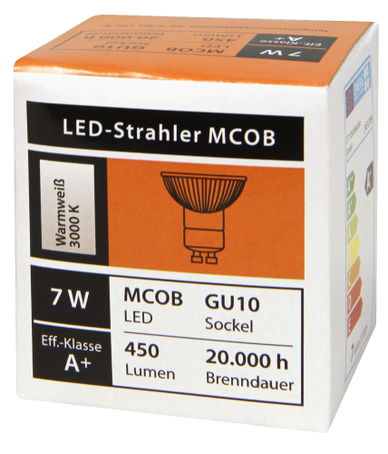 LED-Strahler McShine MCOB GU10, 7W, 450 lm, warmweiß, dimmbar, 10er-Pack
