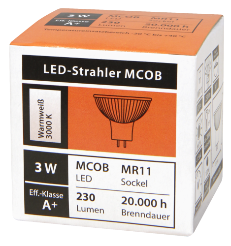 LED-Strahler McShine MCOB MR11 / G4, 3W, 250lm, warmweiß, 4er-Pack
