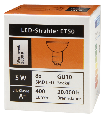 LED-Strahler McShine SP50-10, GU10, 5W, 400 lm, warmweiß, 10er-Pack
