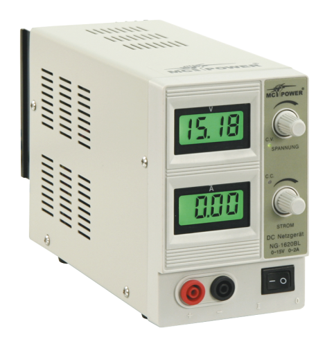 Labornetzgerät McPower NG-1620BL regelbar 0-15 V, 2 A, 2x beleuchtete LCDs, 30 W
