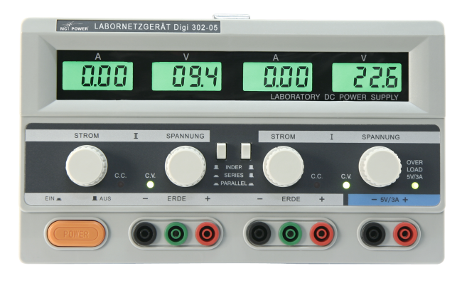 Labornetzgerät McPower Digi 302-05, 2x 0-30V, 0-5A, 1x 5V/3A
